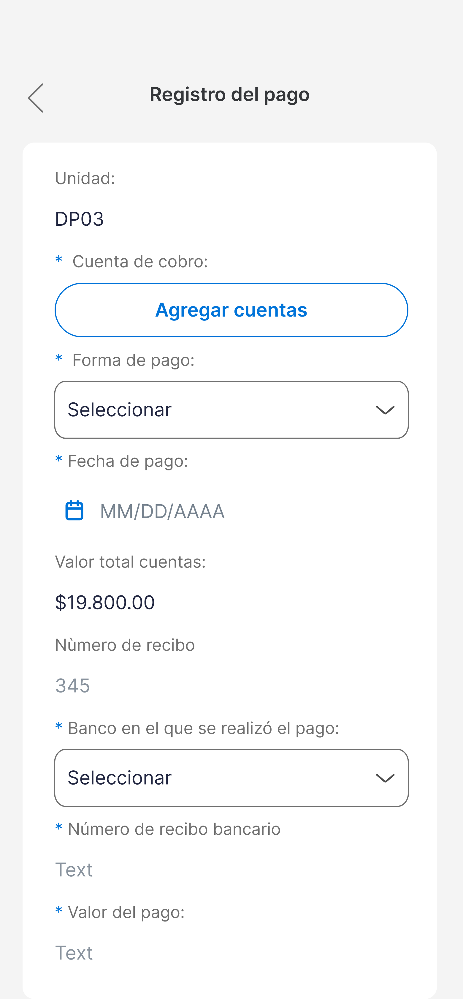 Registro de pago manual con selección de cuentas pendientes y comprobante