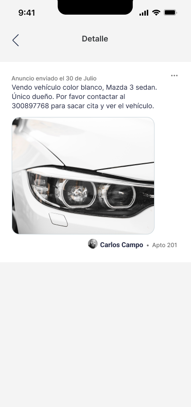 Detalle de un anuncio de venta con foto del producto, descripción y datos de contacto del vendedor