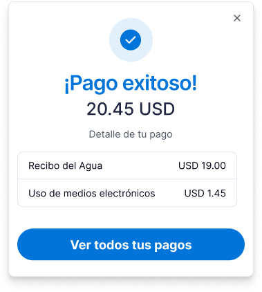 Modal de pago exitoso con el desglose del recibo de agua
